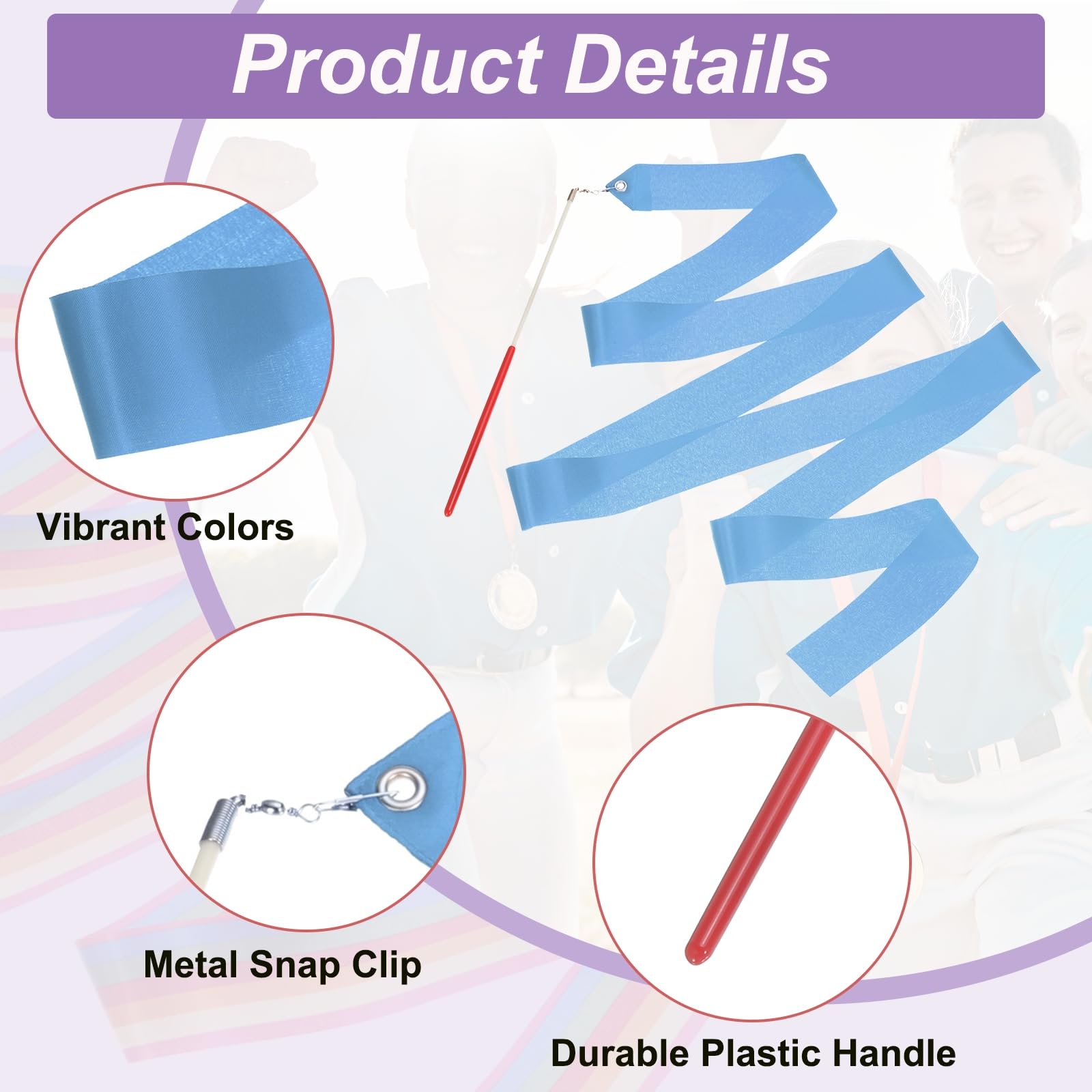PATIKIL Dance Ribbons, 6 Pack 78.7 Inch Gymnastics Dance Streamers with Non-Slip Wand Dance Flags for Gifts Dancing - Image 3
