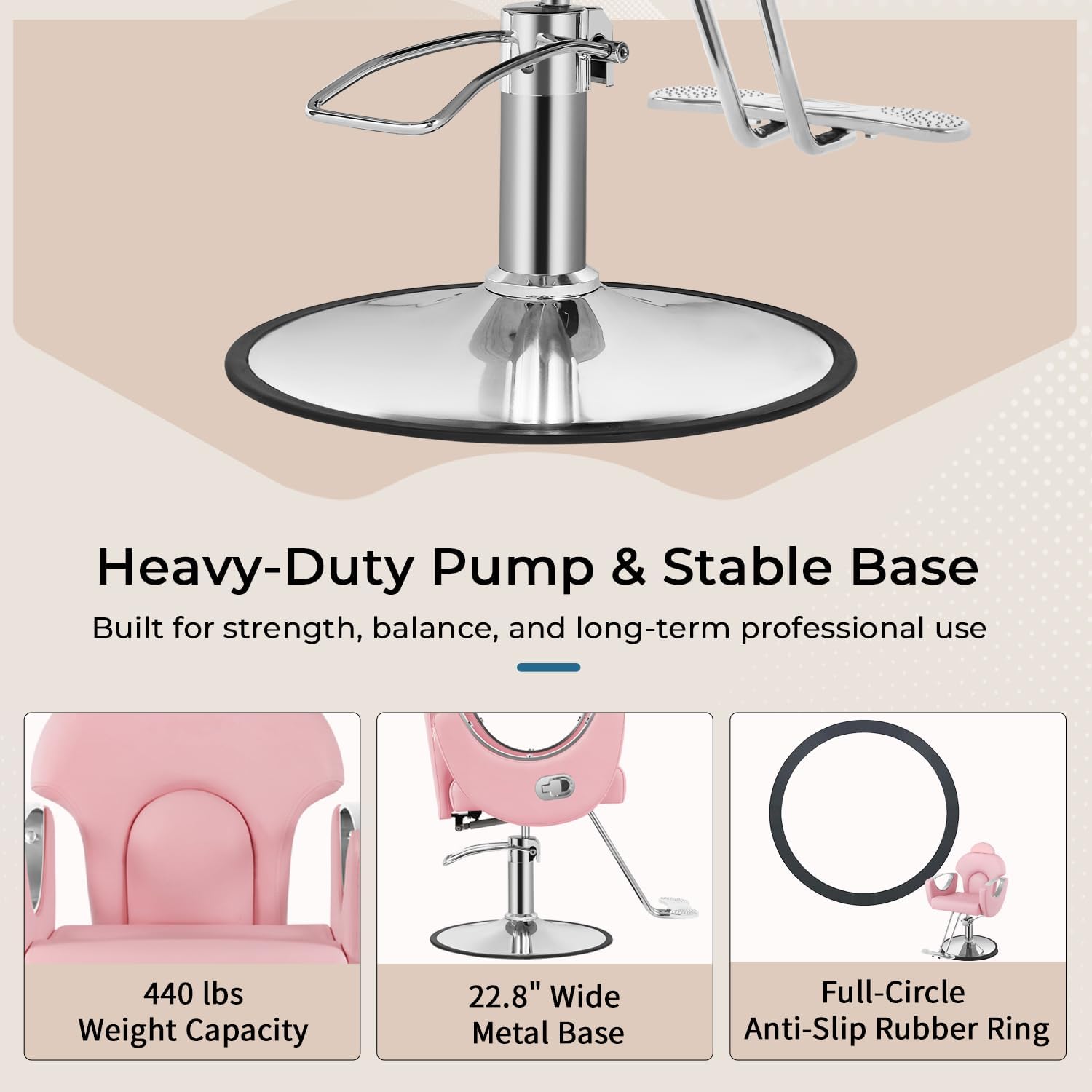 Salon Chair for Hair Stylist, Salon Chair with 360° Swivel, Adjustable Height, Hydraulic Heavy Duty Beauty Spa Equipment for Hair Cutting, Shampoo, Tattoo, Light Pink Silver