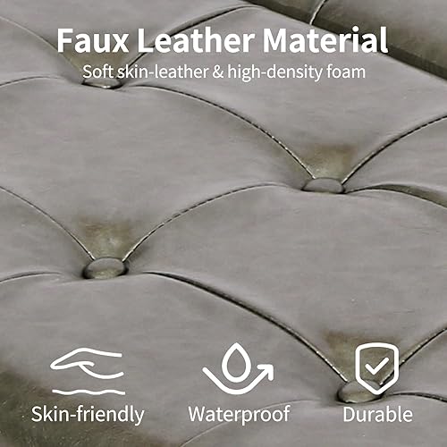 Miniatura 63 de Banco otomano de almacenamiento con brazos, banco de lino para dormitorio, banco de almacenamiento con botones para entrada, sala de estar, pasillo,