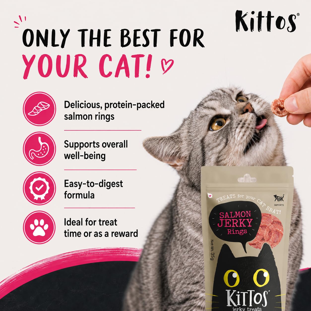 Kittos Salmon Rings Cat Treats 35g Each Pack of 3, Protein Rich Highly Digestible Cat Training Snacks, Healthy Tasty Rewards for Kittens & Adult Cats 3