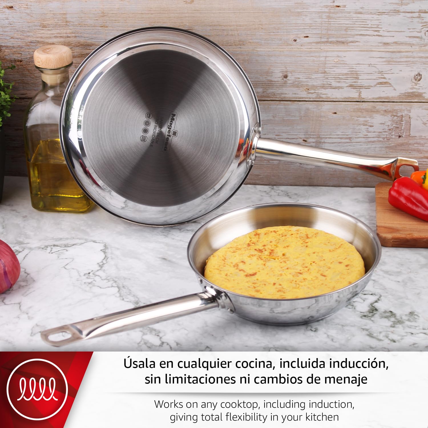 MAGEFESA Ecosteel - Juego de Sartenes 20 + 26 cm, Acero Inoxidable, Sin Antiadherente, Apta para Todas las Cocinas, Inducción, Libre de PFOA/PFTE — view 4
