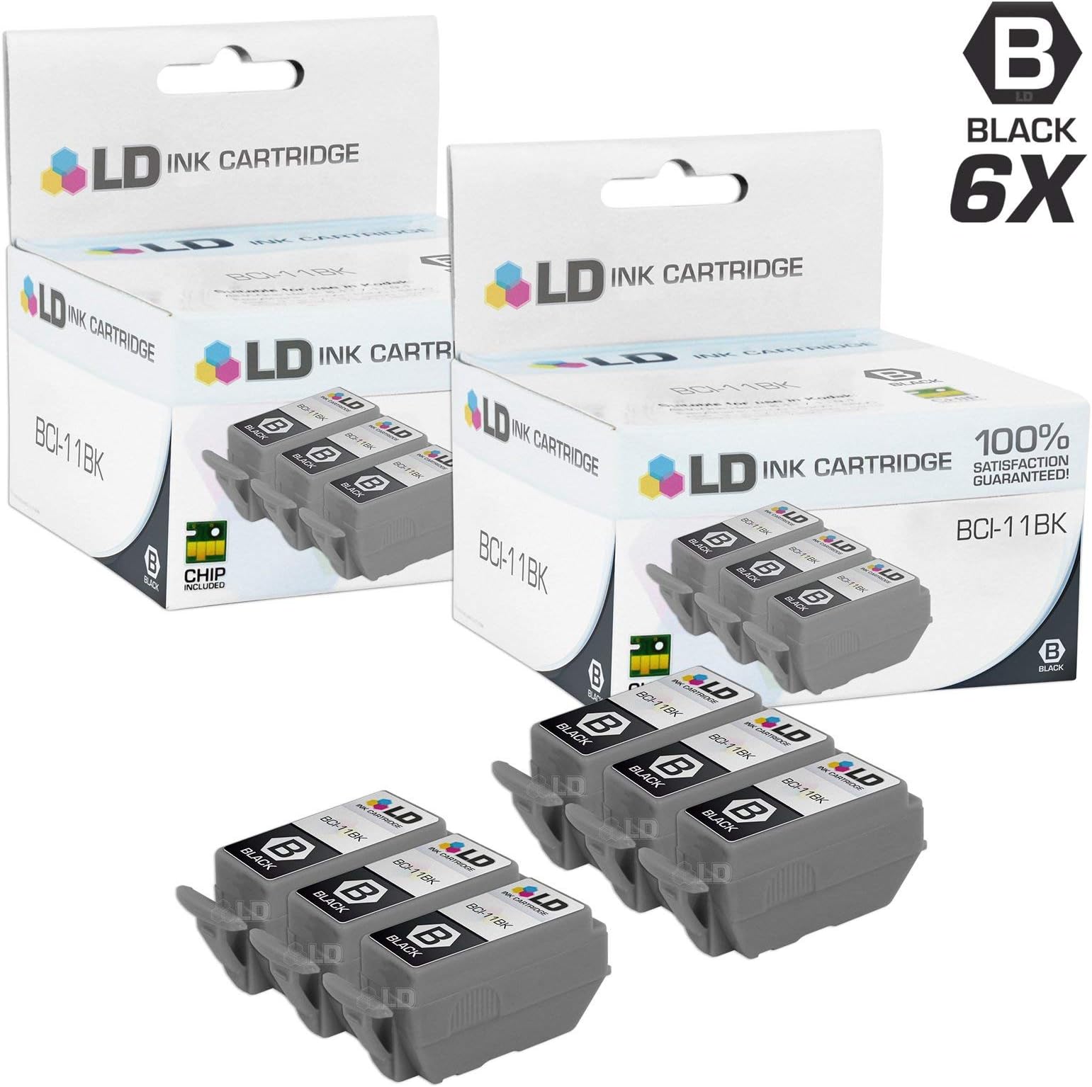 LD Compatible Ink Cartridge Replacements for Canon BCI-11Bk 0957A003 (Black, 6-Pack)