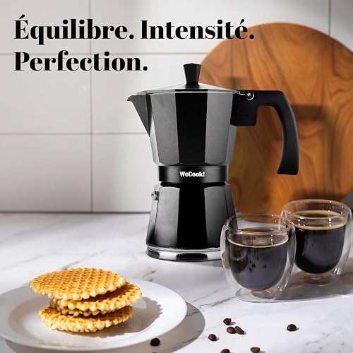 WECOOK! Luccia Cafetière Expresso Italienne à Induction en Aluminium, 1-3 Tasses de Café, Base en Acier Inoxydable, Soupape de Sécurité, Vitrocérame, Gaz, Électrique - 2