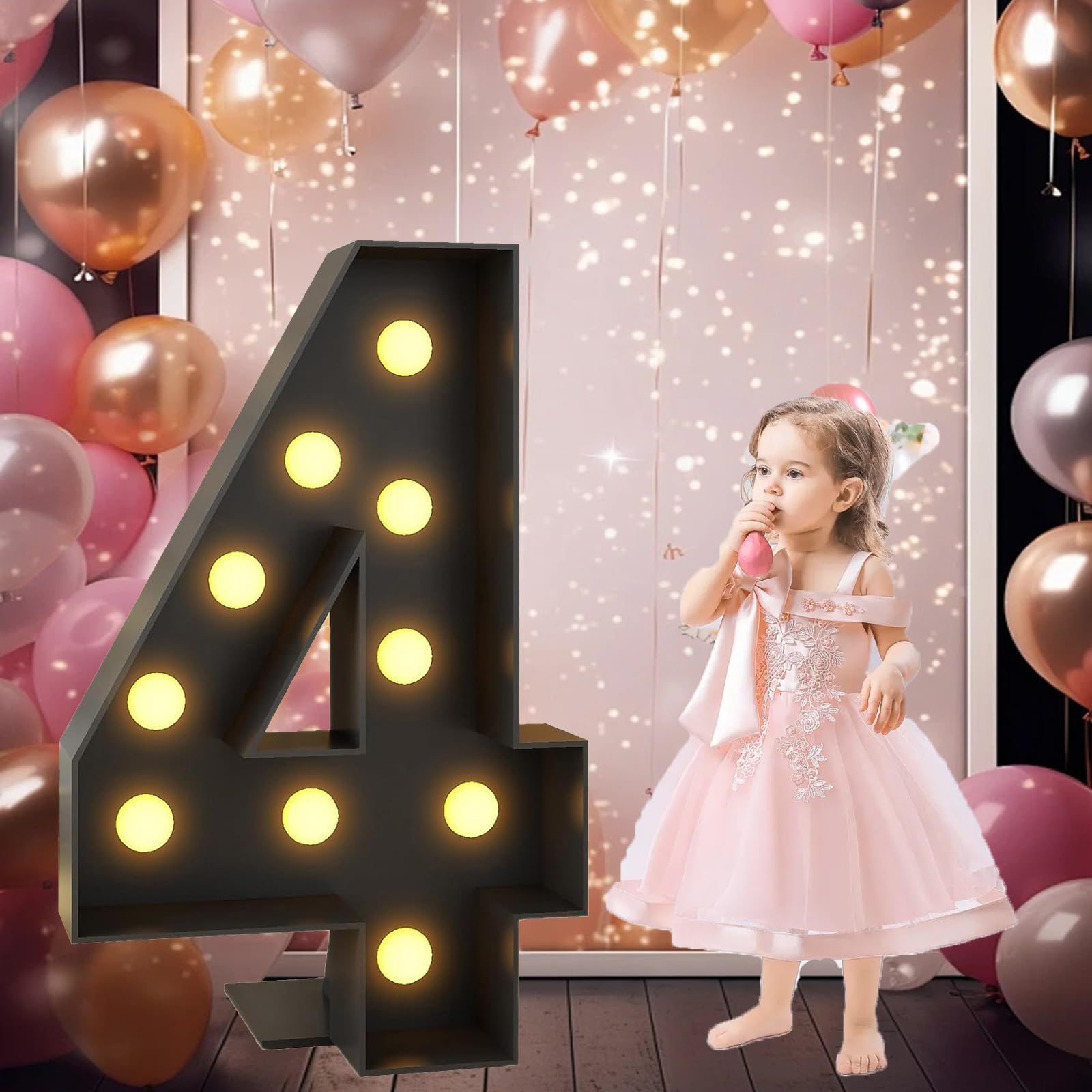 Vdhfgso Number 4 4Ft Giant Black Marquee Numbers 40 Marquee Light Up Numbers For 40Th Birthday Decor Mosaic Numbers Frame Cardboard Diy Numbers With Light Bulbs Party Anniversary Decorations(,4Ft)