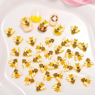 30Pcs 3D Bumblebee Nail Charms, Small Flatback Yellow Resin Bee Decor for Nail Art, DIY Crafts and Salon Use