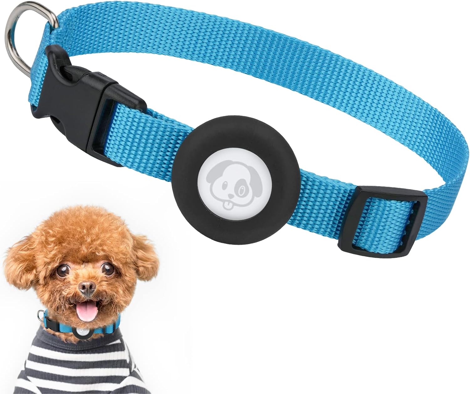 Suitable with Airtag Canine Collar, Adjustable Air Tag Canine Collar with Sturdy Fast Snap Buckle, Imitation Nylon Canine Collar with Waterproof Apple Airtag Holder for Small Canine (S（6″-16″）, Blue)