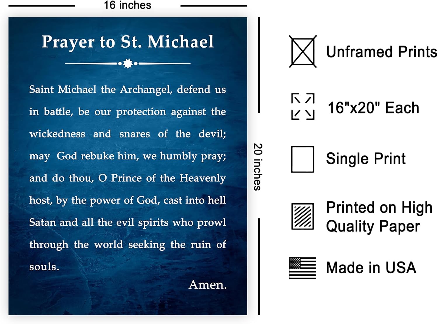 Poster Master Prayer to Saint Michael Poster - Saint Michael the Archangel Print - Inspirational Art - Religious Gift for Him, Her - Christian Decor for Living Room, Bedroom - 16x20 UNFRAMED Wall Art