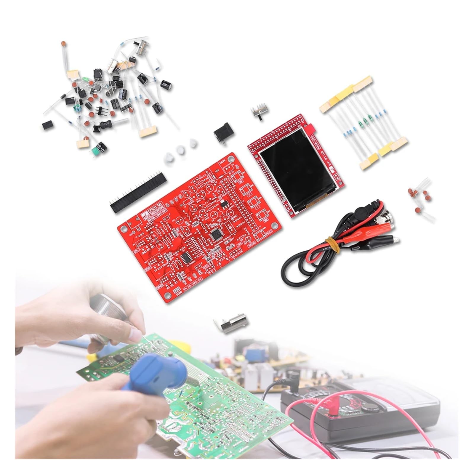 Kit oscilloscopio DSO138 Kit oscilloscopio Digitale TFT da 2,4 Pollici Kit Parti Fai da Te 1Msps Set di apprendimento elettronico(Assembled)