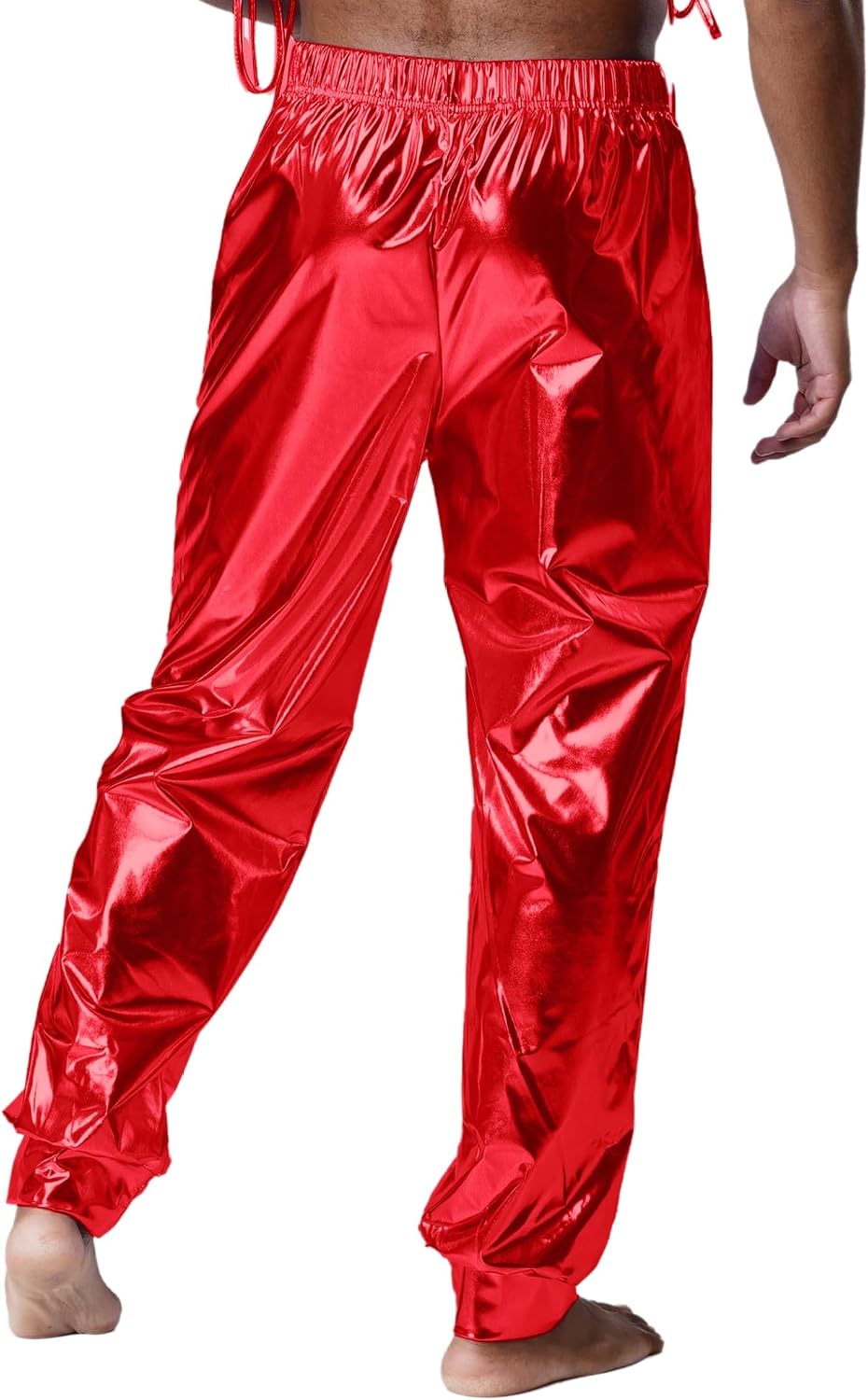 Mufeng Mens Modern Dance Pants Shiny Metallic Sheen High Waist Elastic Waist Loose Fit for Sports