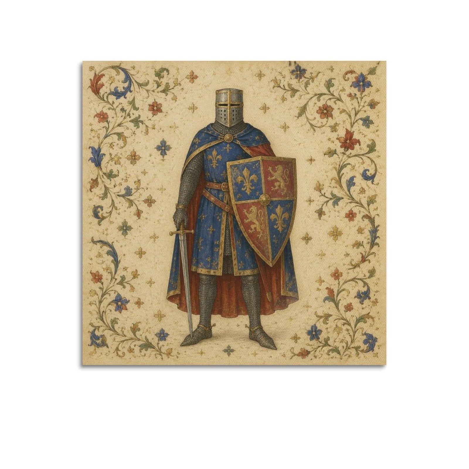 XKUGA Heraldic Shield Medieval Knight Poster Illuminated Crest Modern Decorative Canvas Prints - Ideal Wall Art for Family, Man Cave, Game Room, Boys & Girls Bedroom 12x12inch(30x30cm)