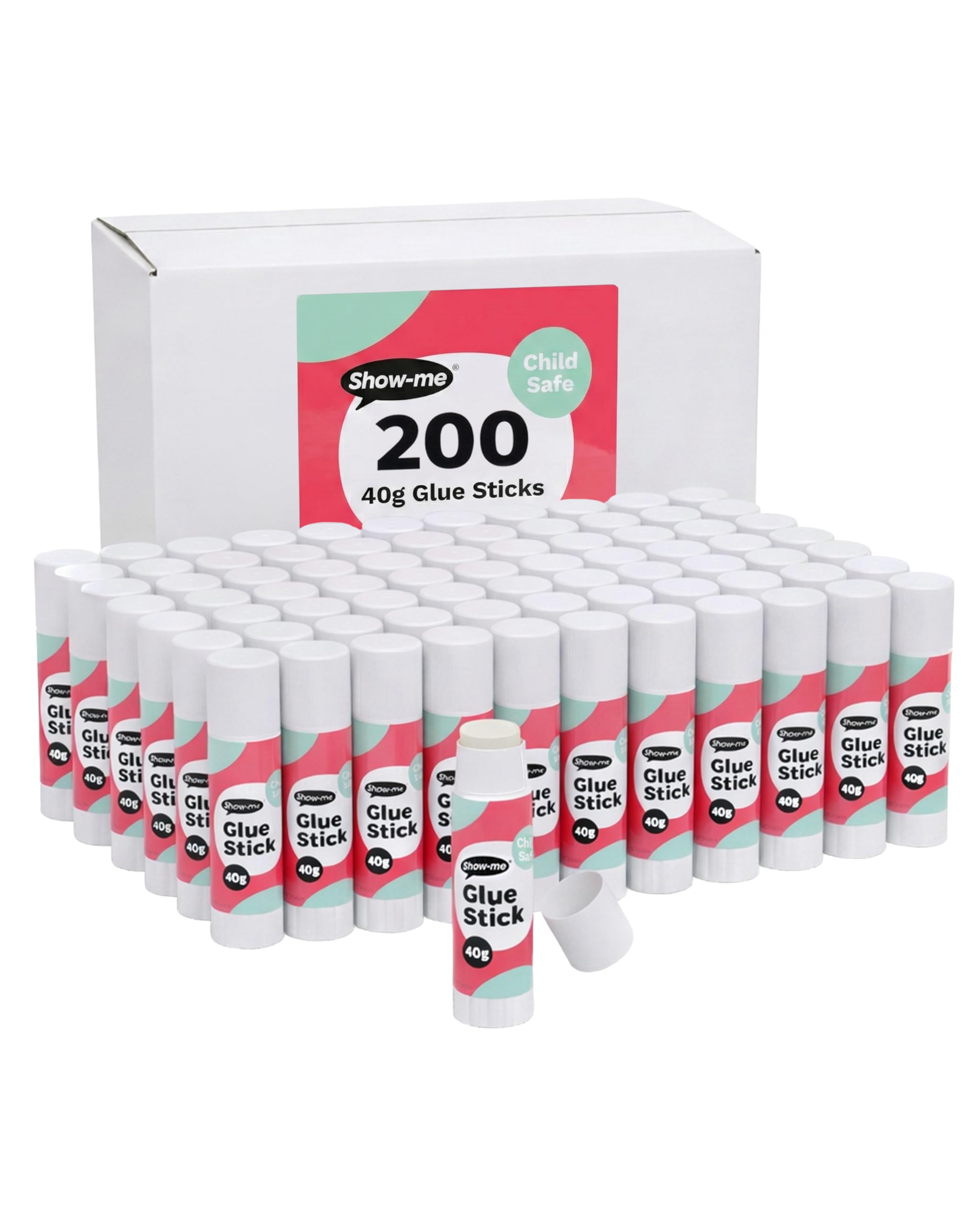 Classmaster - Glue Sticks for School & Crafts | 40g Child-safe Paper Glue with Strong Hold | Washable, Non-Toxic PVP Formula | Classroom & Scrapbooking Supplies, 200 Pack