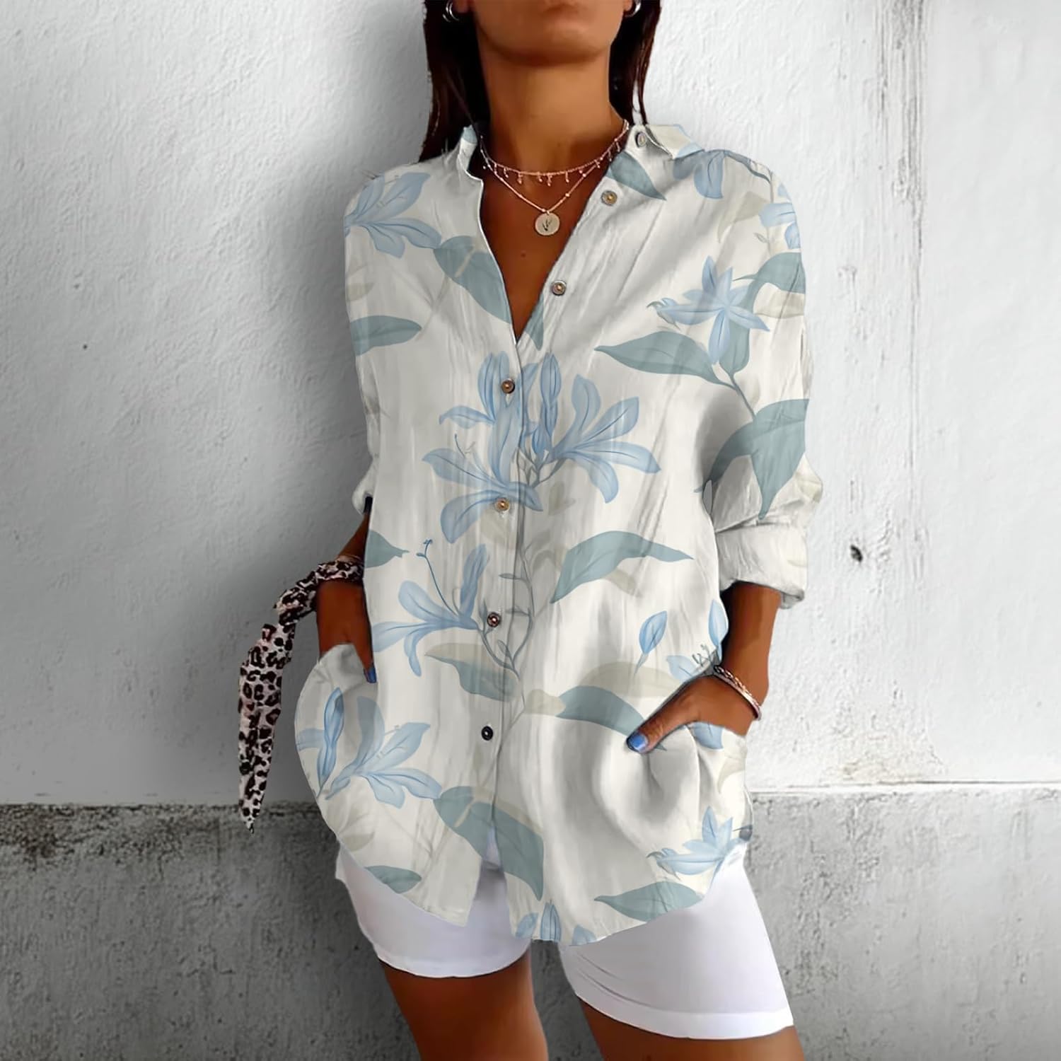 Plus Size Tee Shirts for Women Vintage Floral Funny Basic Tops V Neck Collar Three-Quarter Sleeve Blouses - Image 2