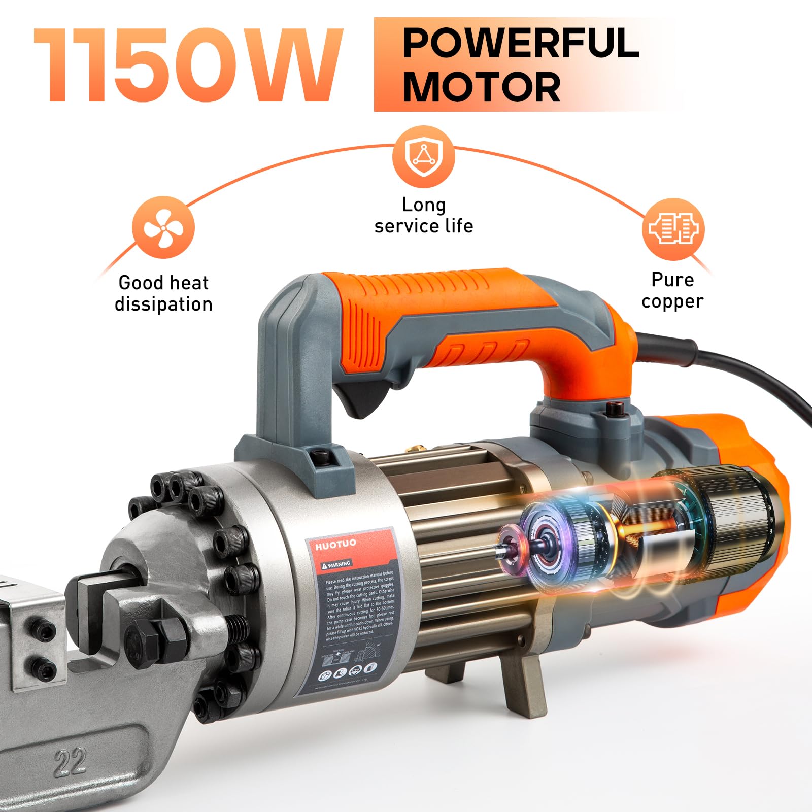 4-22mm Cortadora de Varillas de Refuerzo Hidráulica Eléctrica 2-2.5s Velocidad de Corte Cortadora de Varilla Portátil 7/8" #7 1150w 120v/60hz (RC22)
