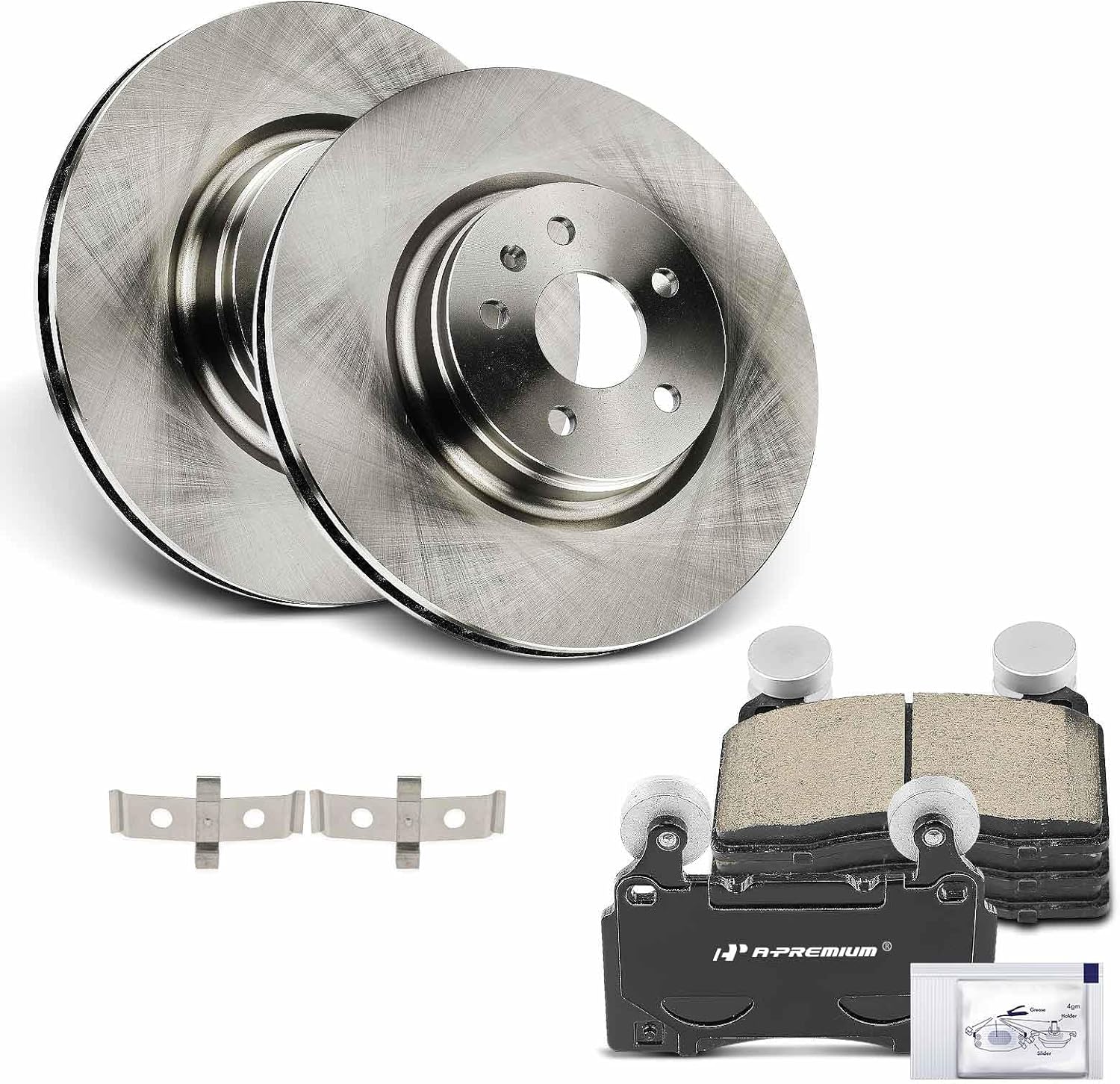 A-Premium 13.58 in (345 mm) Front Vented Disc Brake Rotors + Ceramic Pads Kit Compatible with Select Tesla Models - Model S 2012 2013 2014 2015 2016, 6-PC Set