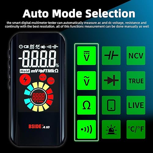 Miniatura 2 de BSIDE Multímetro digital recargable Probador eléctrico inteligente 6000 cuentas Rango automático Voltímetro Capacitancia Diodo Ohm Hz Ciclo de