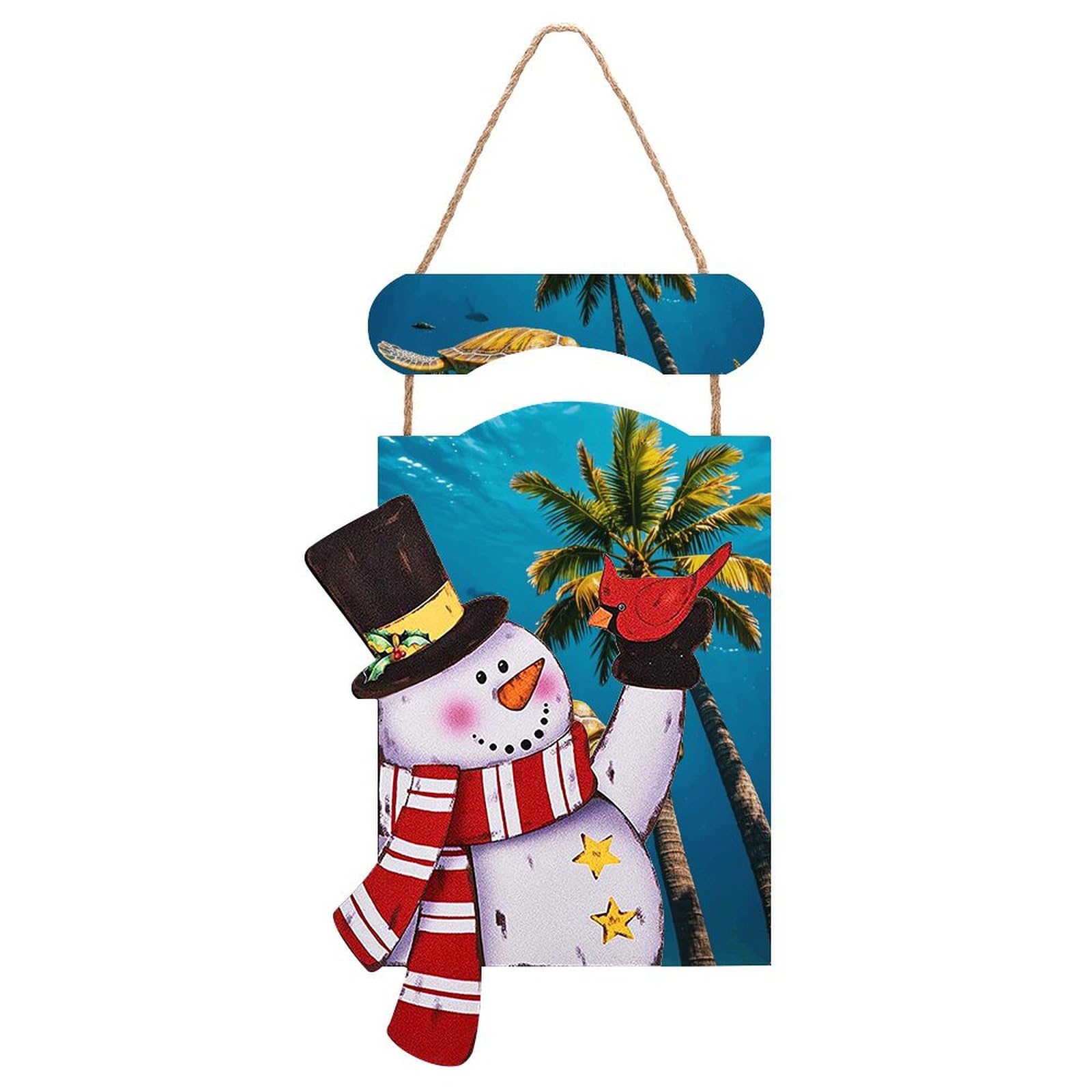 Peinture de Noël en bois à suspendre, décorations d'hiver et de tortue marine