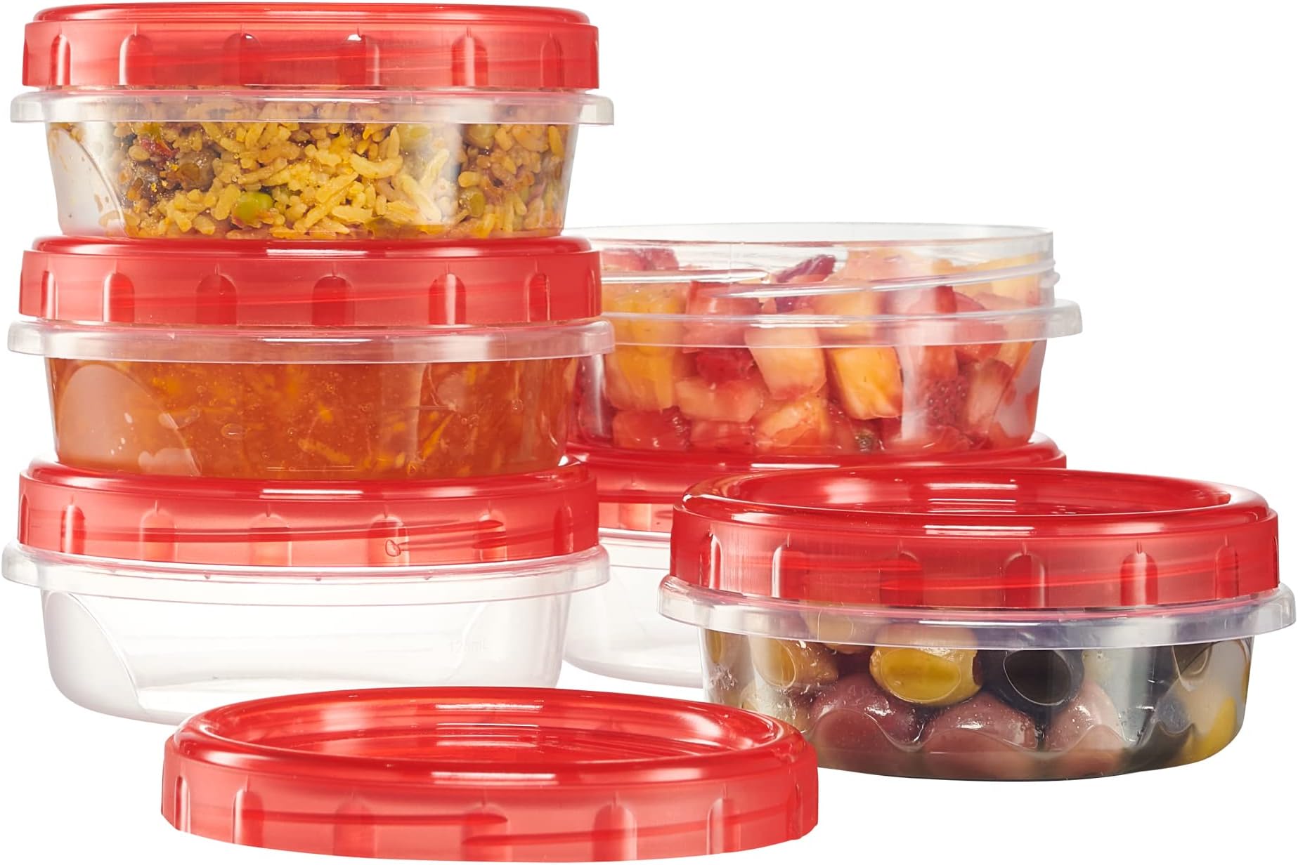 PLASTICPRO6 Pack Twist Cap Food Storage Containers with Red Screw on Lid- 8 oz Reusable Meal Prep Containers - Freezer and Microwave Safe Red Plastic Food Storage