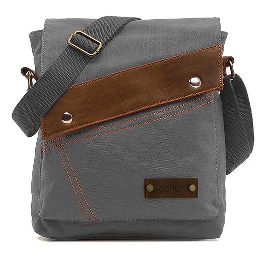 Sechunk Canvas Shoulder Bags Crossbody Bags Messenger Bags Purse for Men Women (Grey，small)