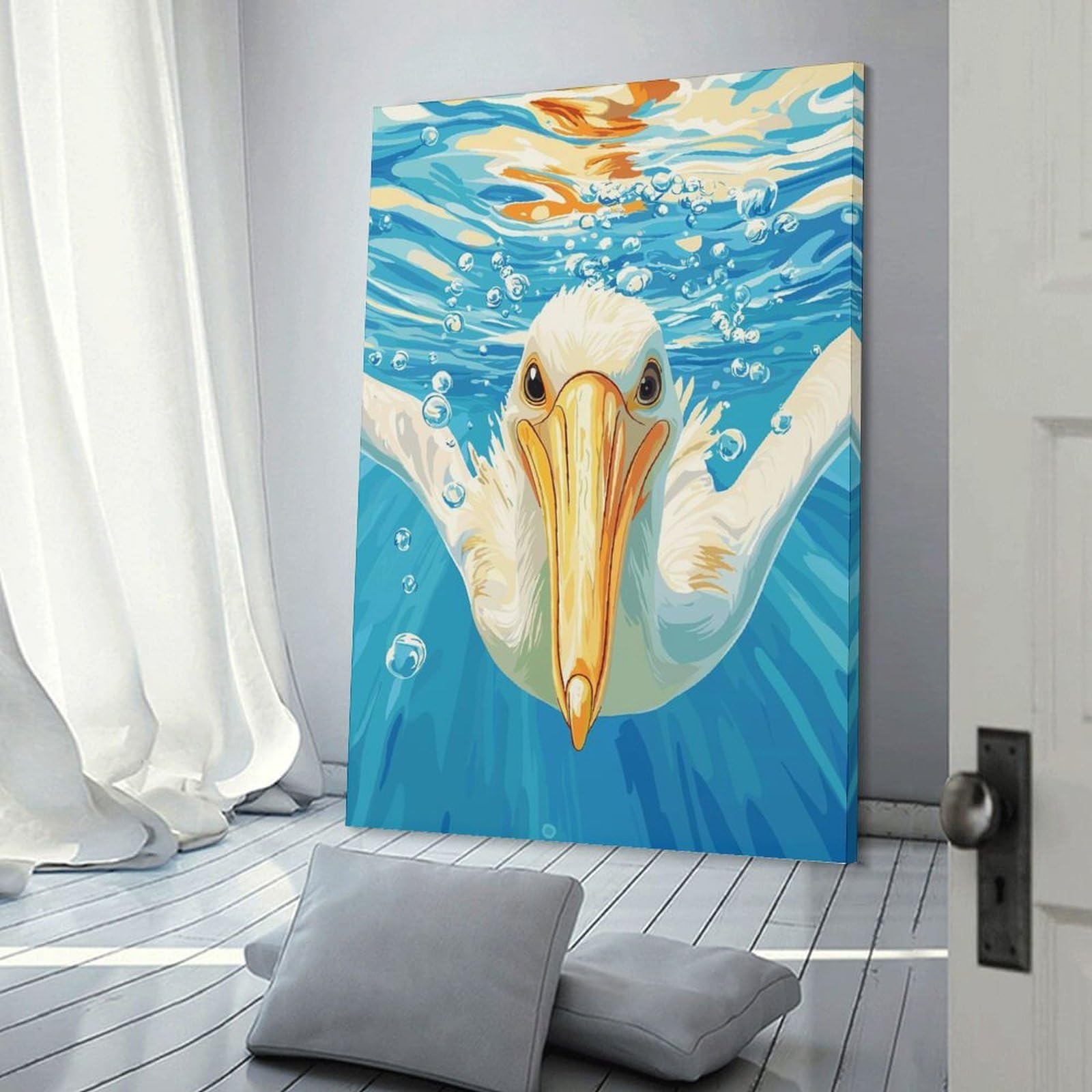 Junmoney Canvas Wall Art Pelican Underwater Illustration, 24x36inch(60x90cm), for Living Room, Bedroom, Office Or Hallway, Decorative Artwork with Broad Appeal