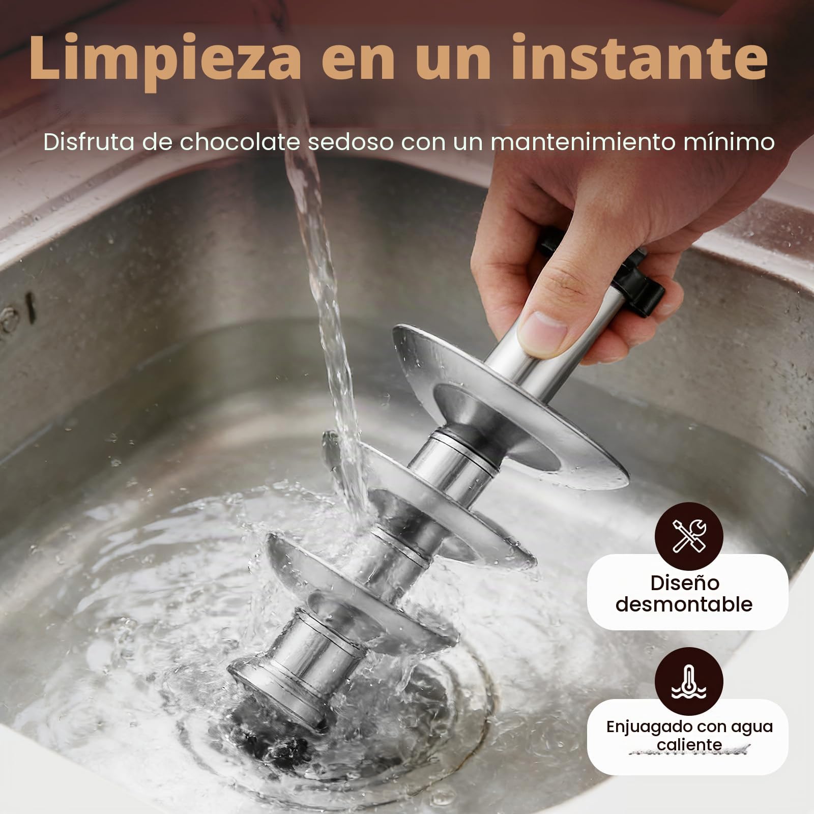 Fuente de chocolate de 4 pisos, 170 W, acero inoxidable, fondue de chocolate, fondue para casa, cafés, hoteles