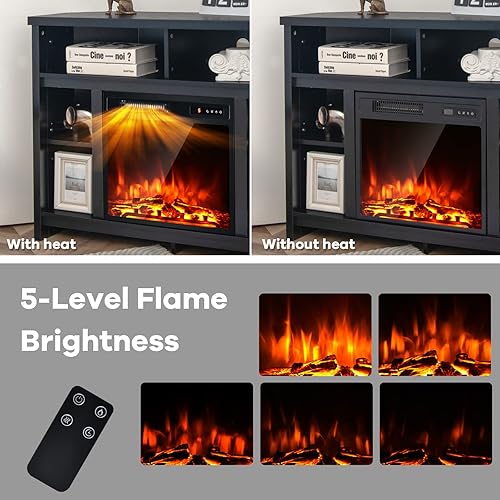 Miniatura 4 de Tangkula Soporte de TV esquinero para televisores de hasta 48 pulgadas con chimenea eléctrica, calentador de inserción con 5 brillo y control
