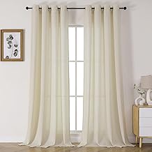 Joydeco Linen Curtains, Semi-Transparent Living Room with Eyelets, Linen Look Curtain, Modern Boho Eyelet Curtain, Eyelet Curtain, Set of 2, 240 x 140 cm (H x W), Natural Curtains for Bedroom