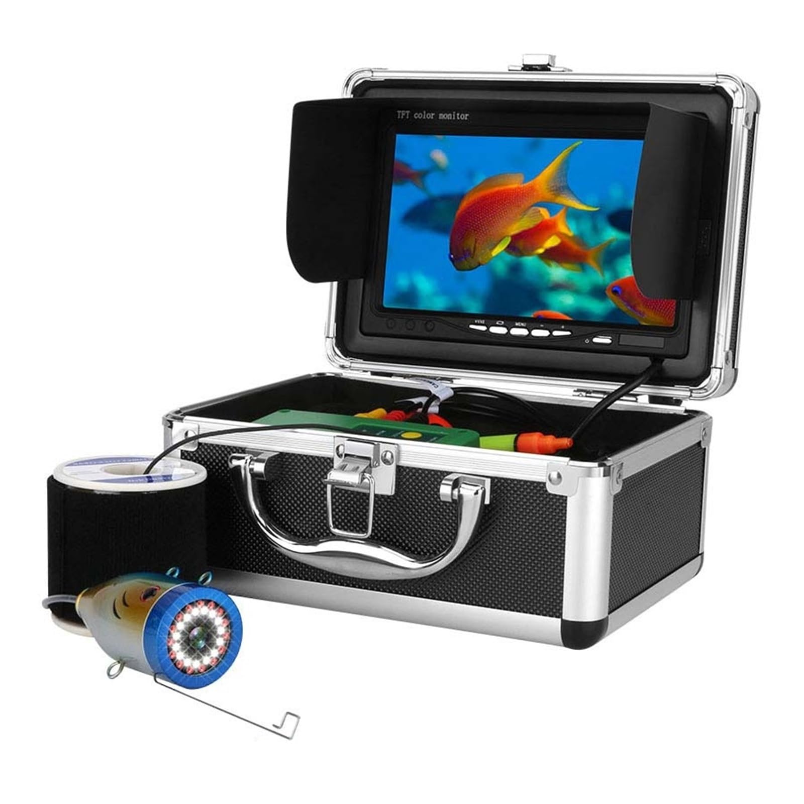 Détecteur de Poissons 7 Pouces, caméra de pêche sous-Marine 1000TVL, 15 LED Blanches + 15 Lampes infrarouges for la Glace et