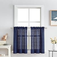 Vista 42 de Melodieux Cortinas semitraslúcidas blancas de 24 pulgadas de largo para cocina, cafetería, dormitorio, ventanas pequeñas, con bolsillo para barra