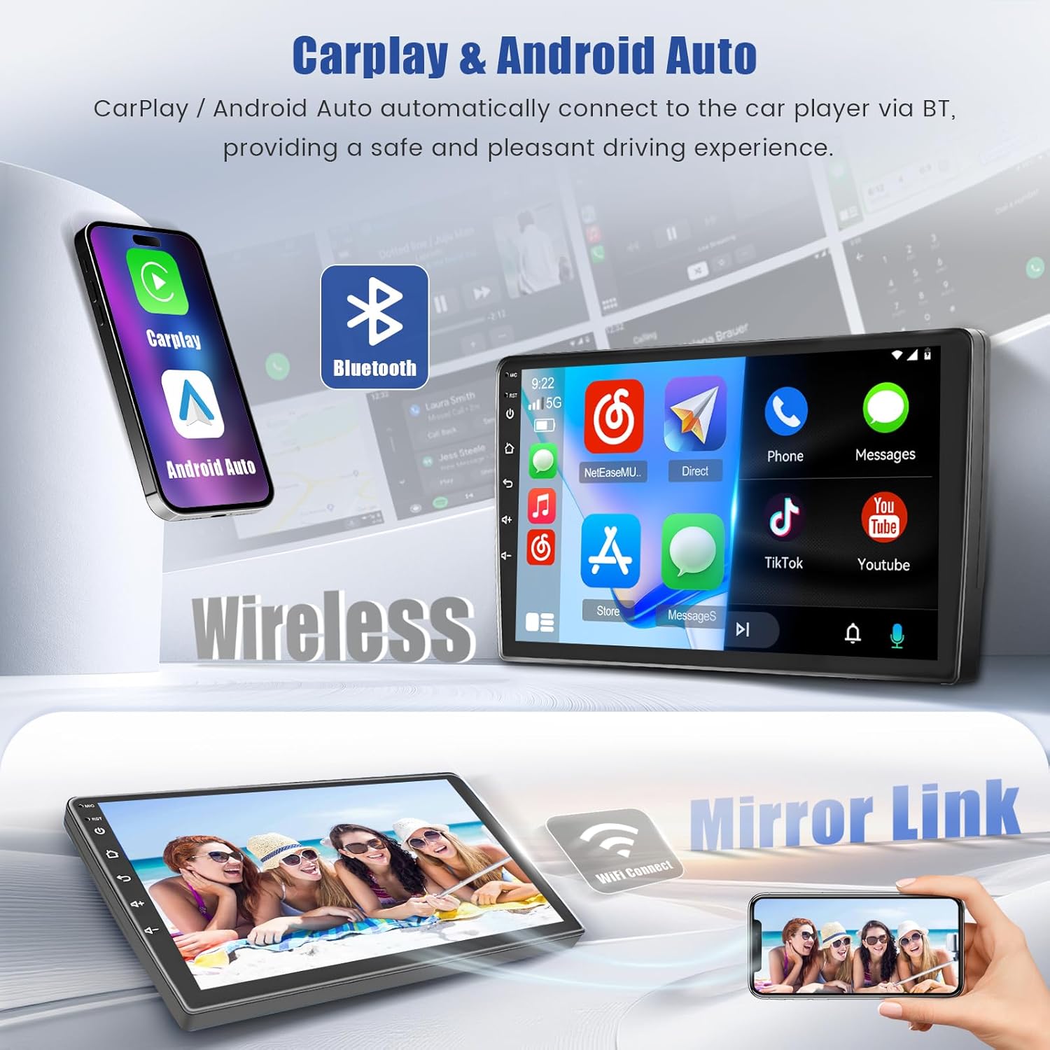 [8Core 6G+128G] Android 15 Car Radio for Jeep Compass Patriot 2010-2016 with Wireless Carplay Android Auto, 10 Inch HD Touchscreen Car Stereo with WiFi GPS Bluetooth5.0 FM/RDS 32EQ SWC