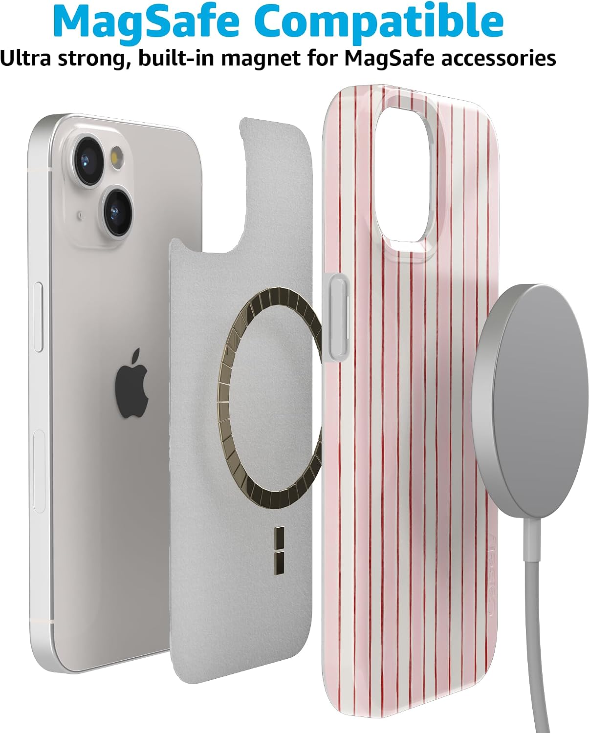 Casely iPhone 15 Plus Case | Pretty in Pastel | Blush Stripes | Compatible with MagSafe | Classic Ultra Slim Design