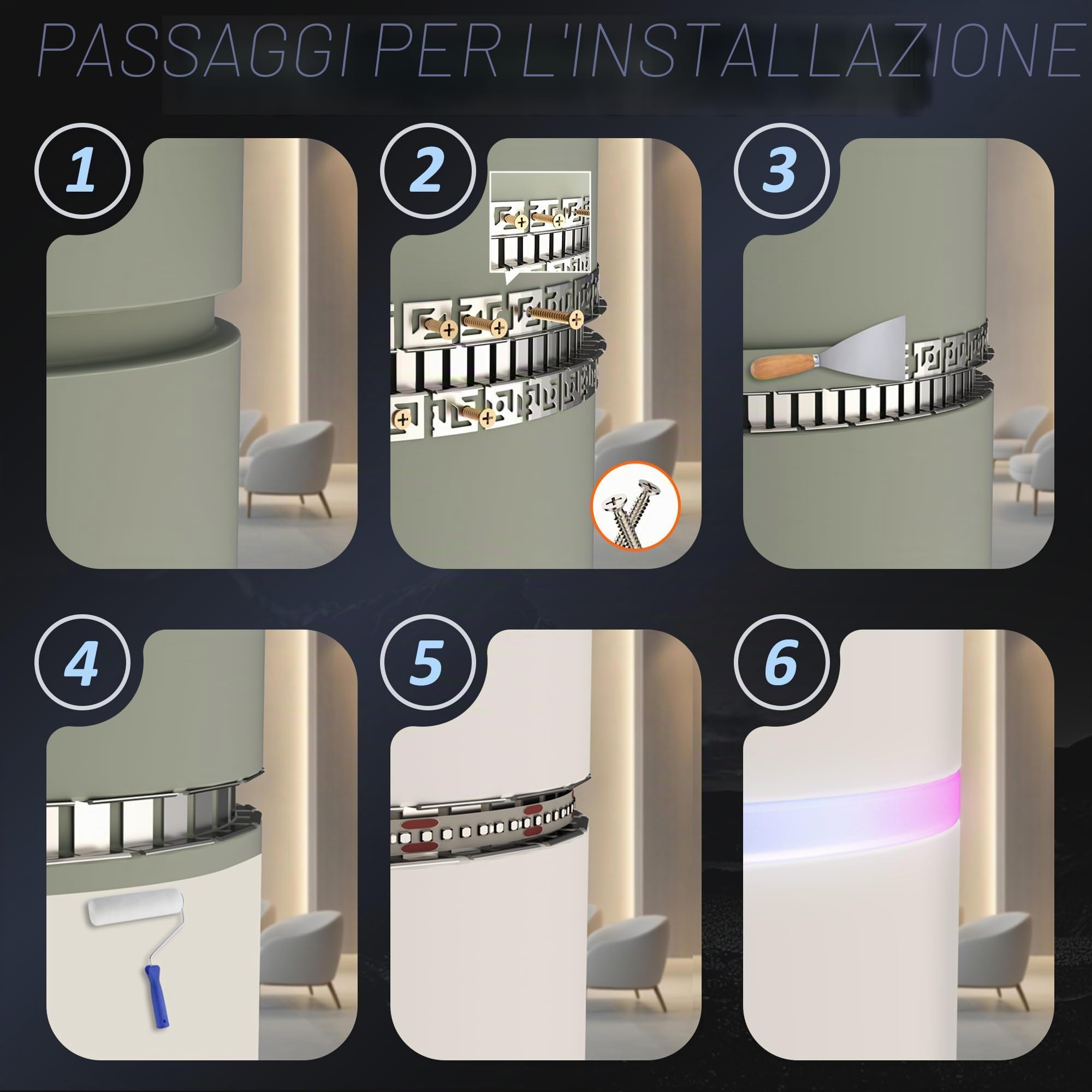6 x Profilo LED flessibile per controsoffittatura 2m – Profilo da incasso in alluminio flessibile per strisce LED fino a 18 mm, profilo da incasso per soffitti e pareti, curve creative, cerchi