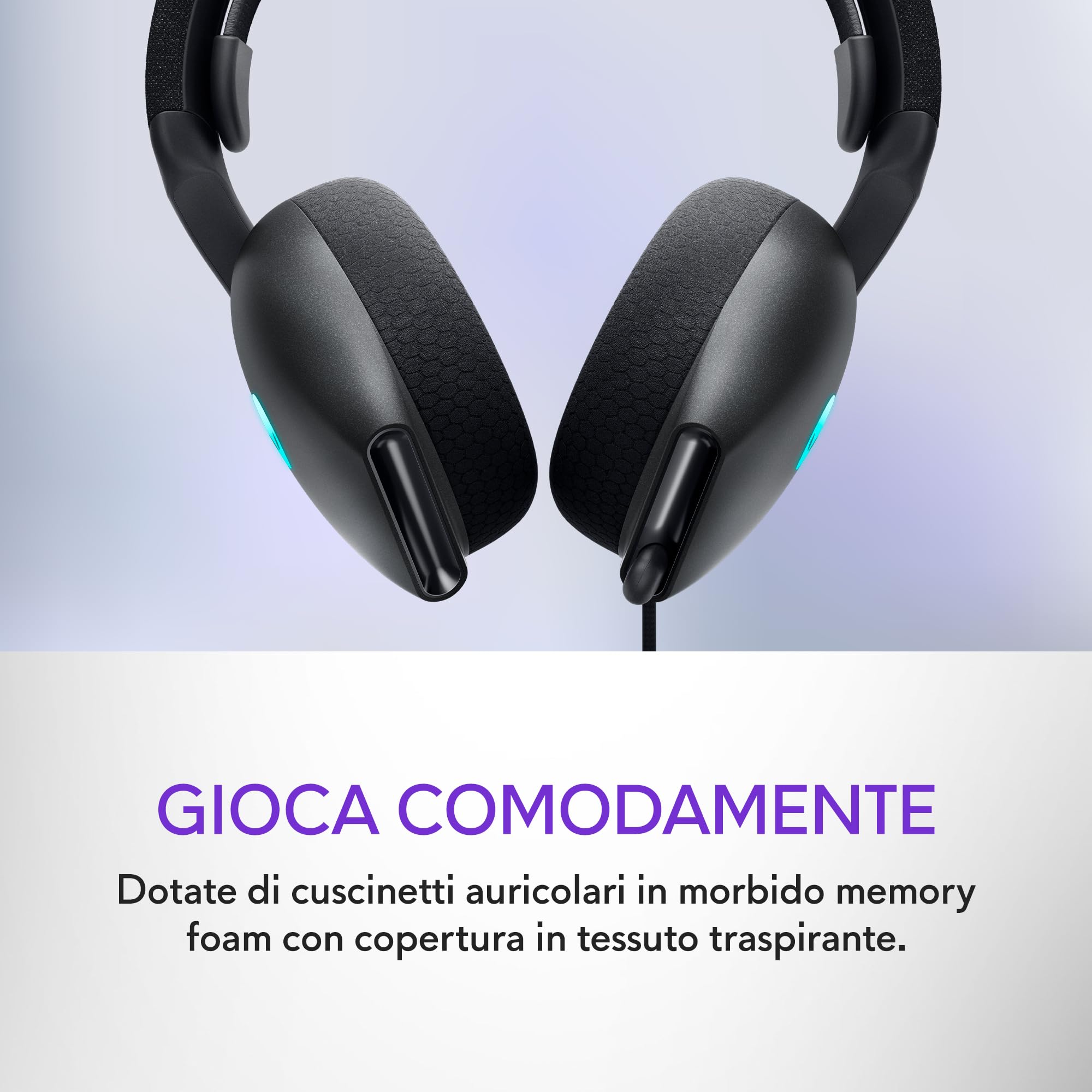 Alienware AW520H Cuffie da Gaming – Cablate con Audio Hi-Res, Dolby Atmos, Microfono Retrattile, Illuminazione RGB AlienFX, Dark Side of the Moon