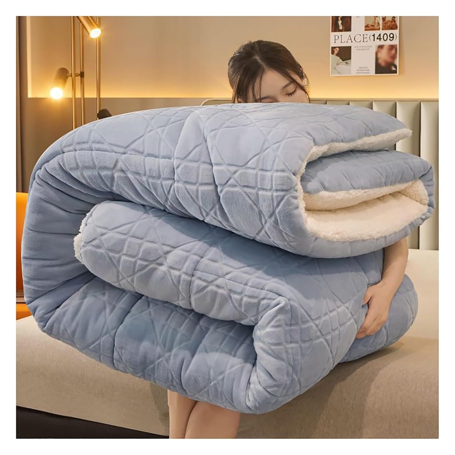 Thickened Double Comforter Winter Coverless Duvet | Soft Fluffy Lamb Fleece Quilt | Beige | Warm Gift Quilt | Double Sided | Soft and Comfortable