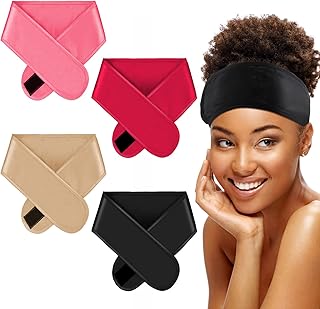 Eurzom 4 Pieces Satin Hair Wrap Scarf Satin Headband for Black Women's Adjustable Silk