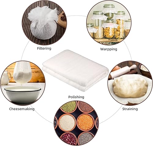 Miniatura 4 de Estopilla, reutilizable y transpirable, tejido de malla fina de algodón sin blanquear, uso para cocinar, colar, filtrar, hornear (blanco, grado