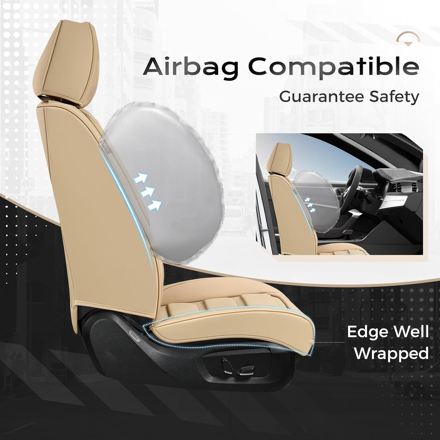 Coverado Car Seat Covers, Front Covers for Cars, Car Seat Cover Front Seats, Automotive Seat Cover, Waterproof, Leather Car Seat Cushion, Universal Interior Seat Protectors for Most Cars Beige