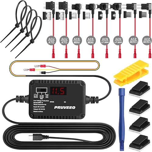 PRUVEEO Dash Cam Hardwire Kit, Intelligent and Adjustable Low-Voltage Protection Fit for 98% Dash Cam, 13ft Type-C Hard Wire Kit for Dashcam