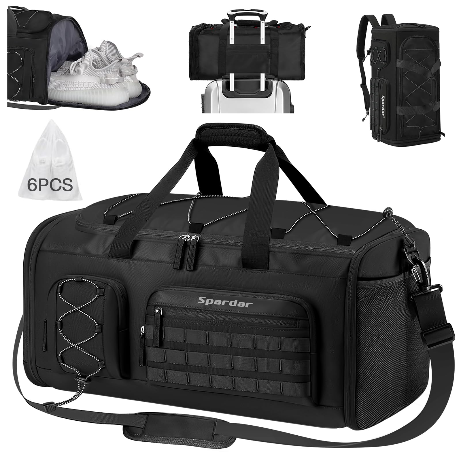 Spardar 3 in 1 Gym Bag, 35L Large Capacity for Men and Women with 6 Shoe Pockets and Wet and Dry Pockets, Waterproof Duffle Bag with Shoe Compartment for Fitness, Travel, Weekend Leisure