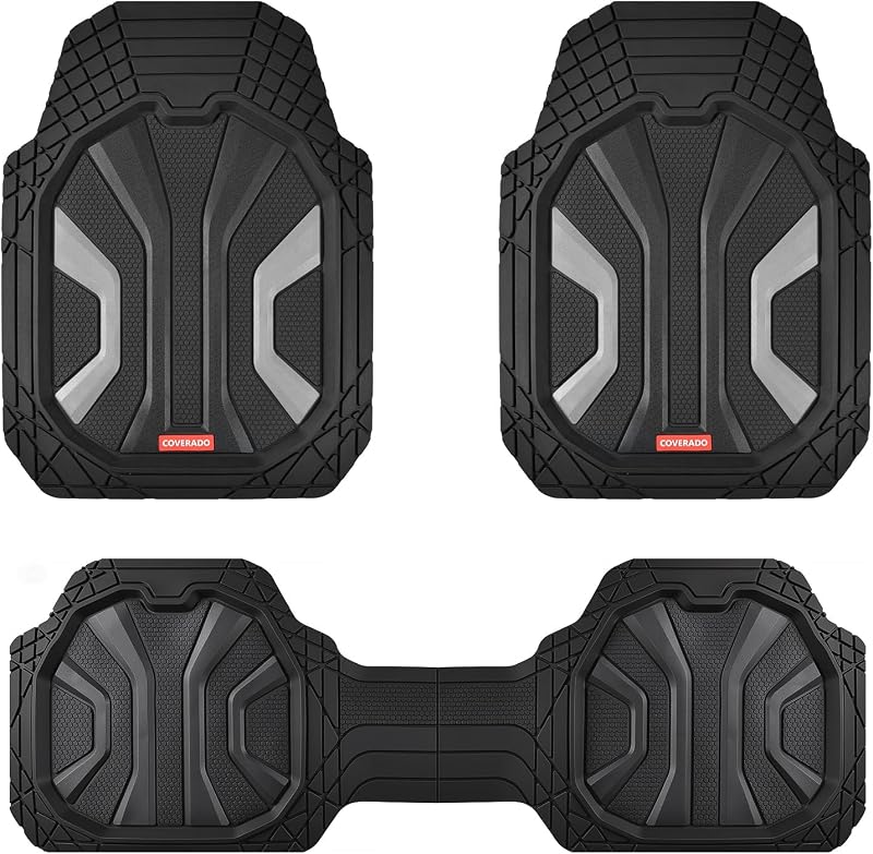Car Floor Mats for Trucks, Waterproof All Weather Automotive Floor Mats for Front & Rear, Deep Dish Car Mat with Anti-Slip Backing, Trim to Fit Floor Liners for Cars (3 Pcs, Black&Gray)
