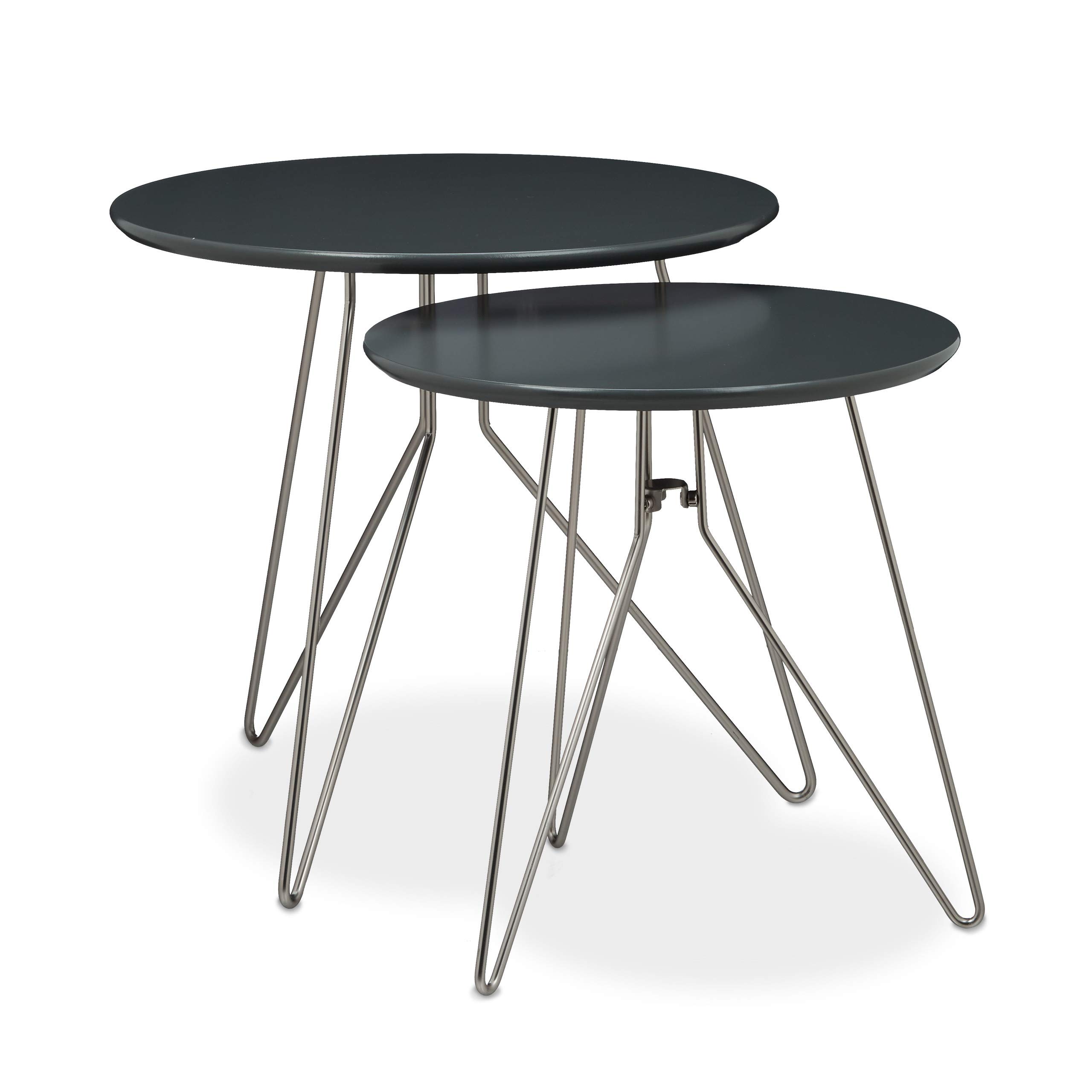 Relaxdays Mesa Auxiliar Redonda, Set 2 Unidades, Mesitas Centro Modernas, DM-Metal, 48 y 40 cm Ø, Gris Mate