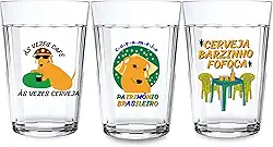Kit 3 Copos Americanos 190ml Vidro Personalizado Cachorro Vira Lata Caramelo Meme Brasilidades Café/Cerveja Drinks Boteco Presente Engraçado