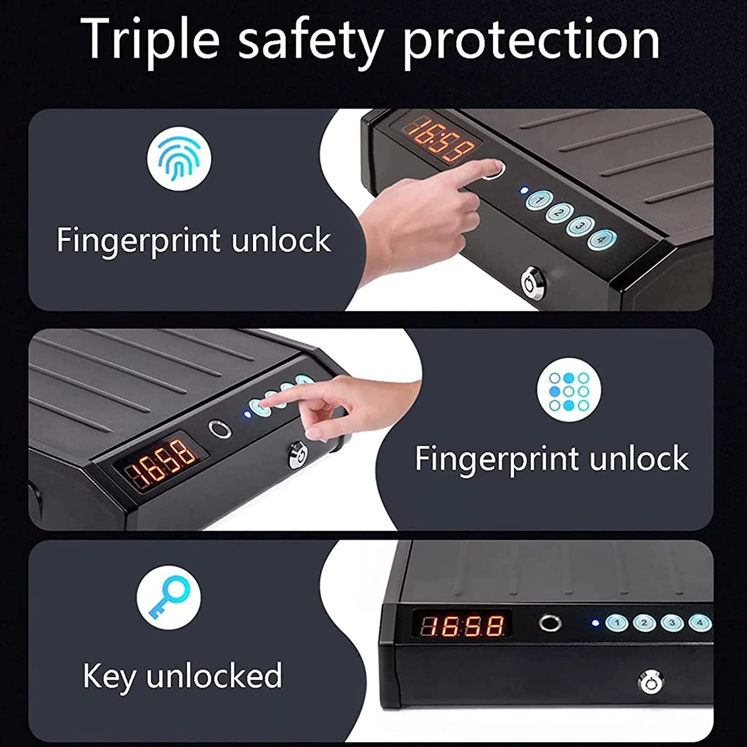 Smart Pistol Safe Cassaforte Portatile per Pistola con Impronta Digitale biometrica, Blocco Tastiera e Chiavi, per Denaro/Pistola/Pistola/Contanti/Gioielli cassaforte, Uso casa, Auto e uffici