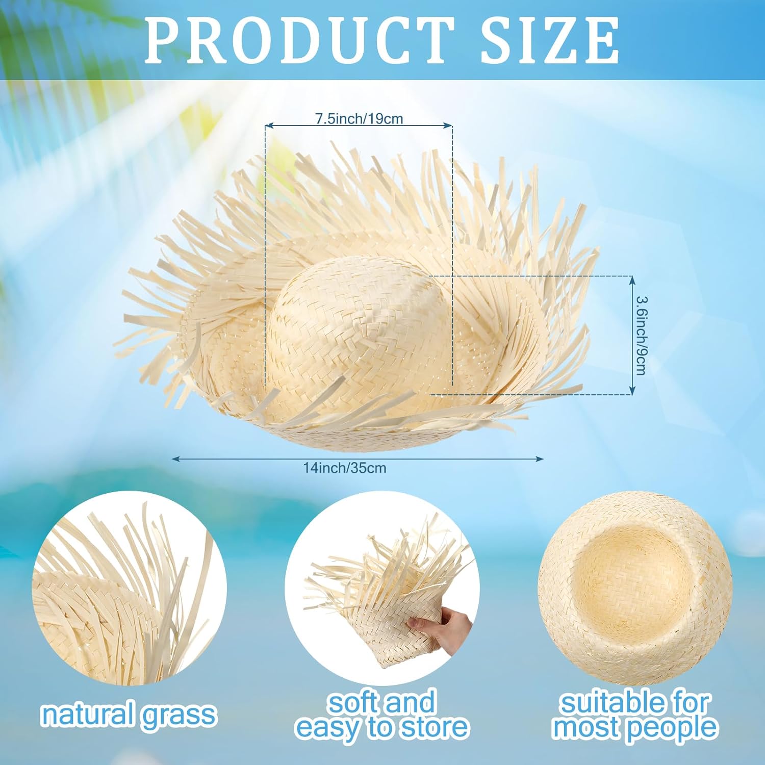 Patelai 4 Pcs Puerto Rico Straw Hat Hawaii Straw Hat Scarecrow Costume Accessory for Summer Beach Women Men