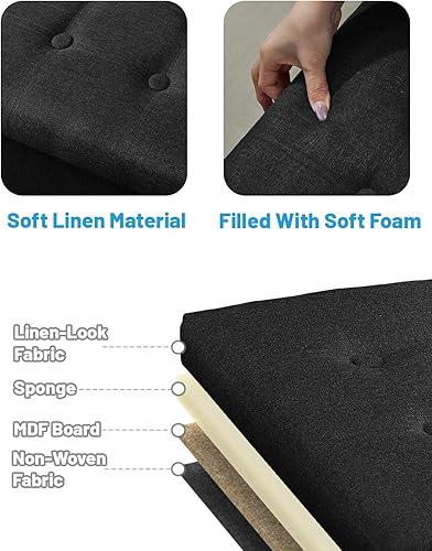 Miniatura 5 de AmasSmile Taburete plegable otomano de almacenamiento, reposapiés de lino de 17 pulgadas, banco otomano corto, almacenamiento de reposapiés, libros,