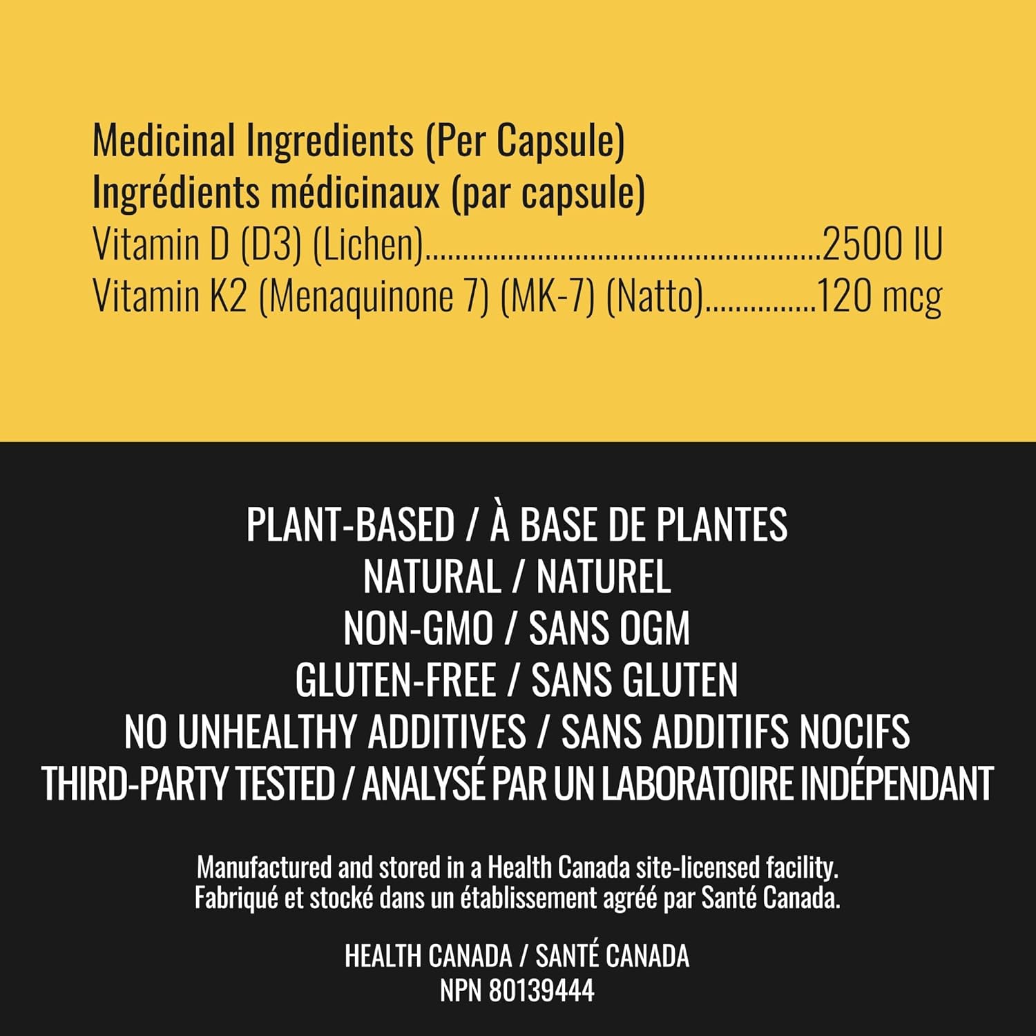 Vitamin D3 K2 Supplement - 2500 IU D3, 120 mcg K2 MK7 x 124 Capsules - Plant-Based, Vegan - Prevents Deficiency, Supports Bone Health in Women and Men - Made in Canada, Third-Party Tested - Nutritionn - Image 3