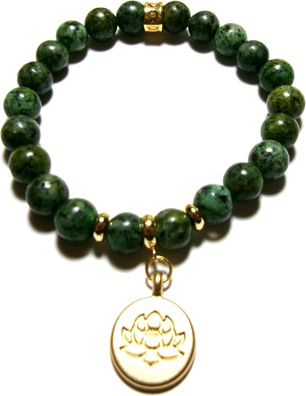 Lotus Flower Healing Crystal Stretch Bracelet with Gold Accents, 8 MM Beads, Handmade in USA