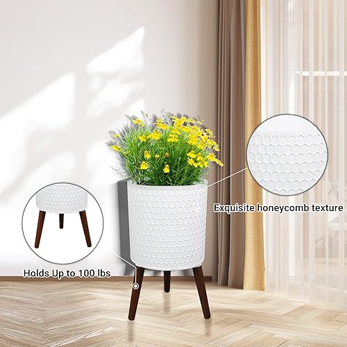 Miniatura 5 de Soporte para macetas de 12 pulgadas, macetas blancas modernas, macetas grandes de mediados de siglo con agujeros de drenaje para plantar interiores