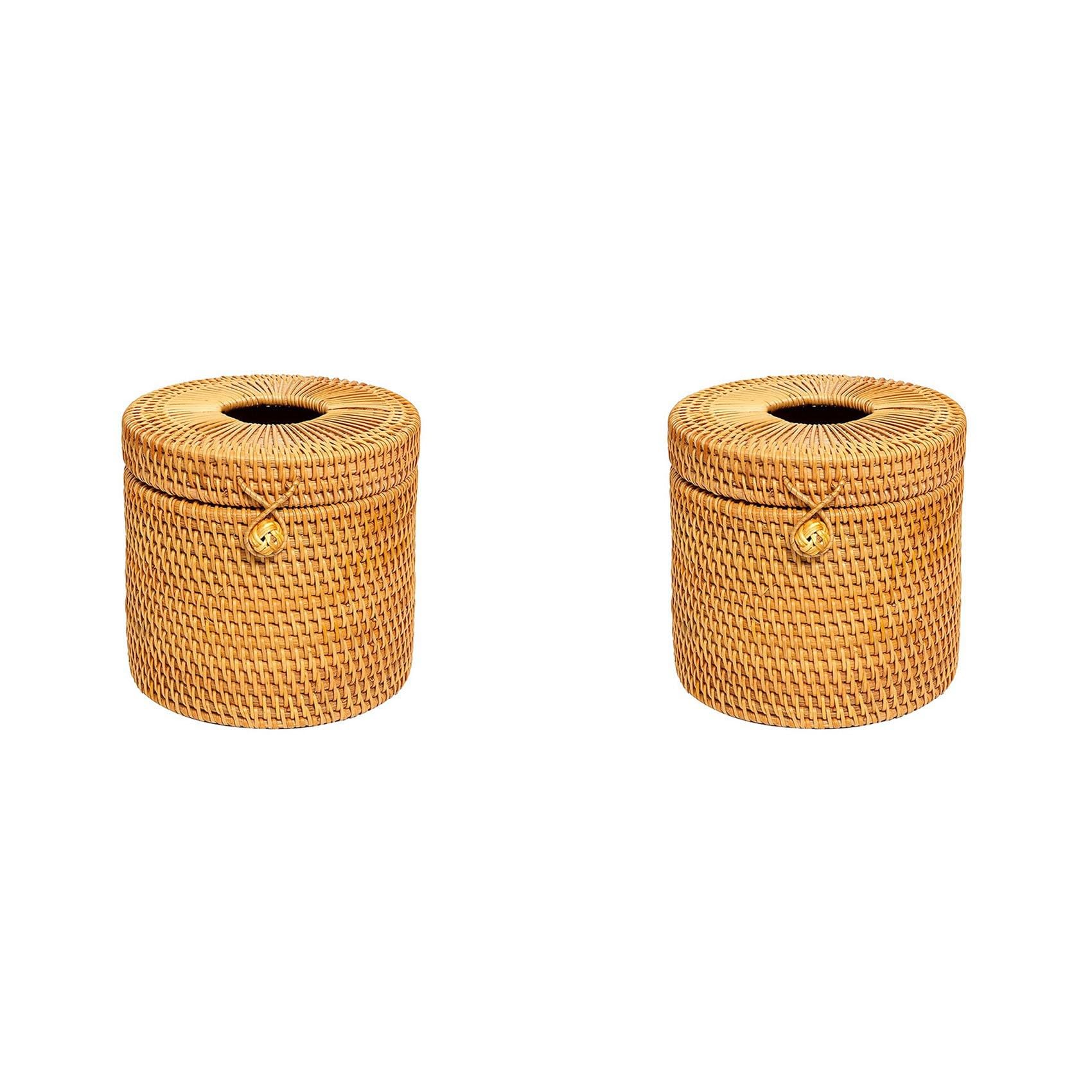 Hndhbfgrt 2X Rattan Tissue Box Toilet Paper Cover Wicker Holders with Lid for Storage Single Roll and Tissues in Bathroom