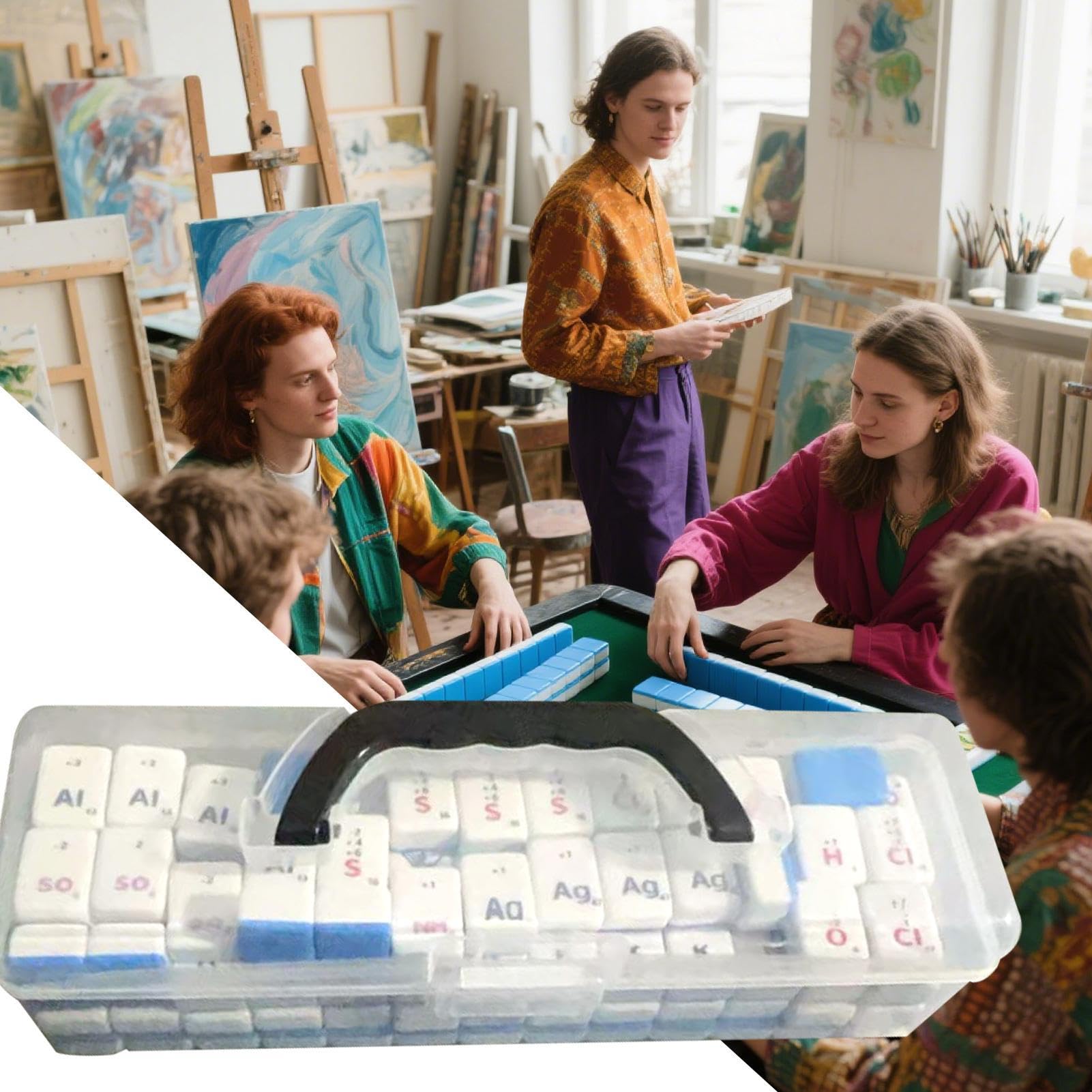 Reise Mahjong Set Periodensystem Brett- Und Kartenspiel | Lernspielzeug Mit -Elementsymbolen Für Familienabende Und Gesellschaftsspiele