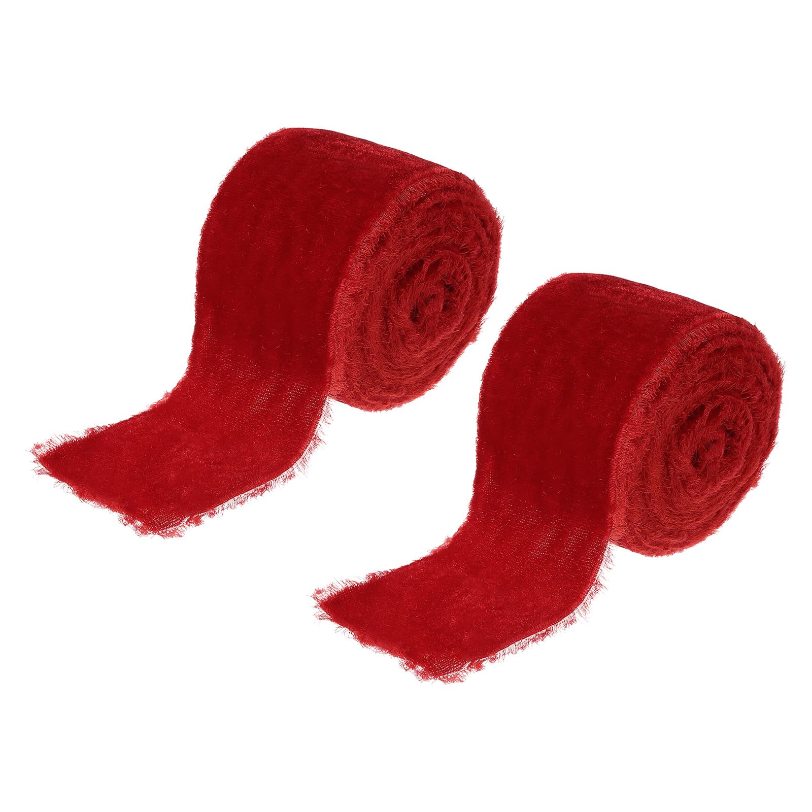 PATIKIL 2 Inch Velvet Ribbon, 2 Roll Total 6 Yard Velvet Frayed Fringe Ribbon for Gift Wrapping Flower Bouquet Wedding Invitations, Red